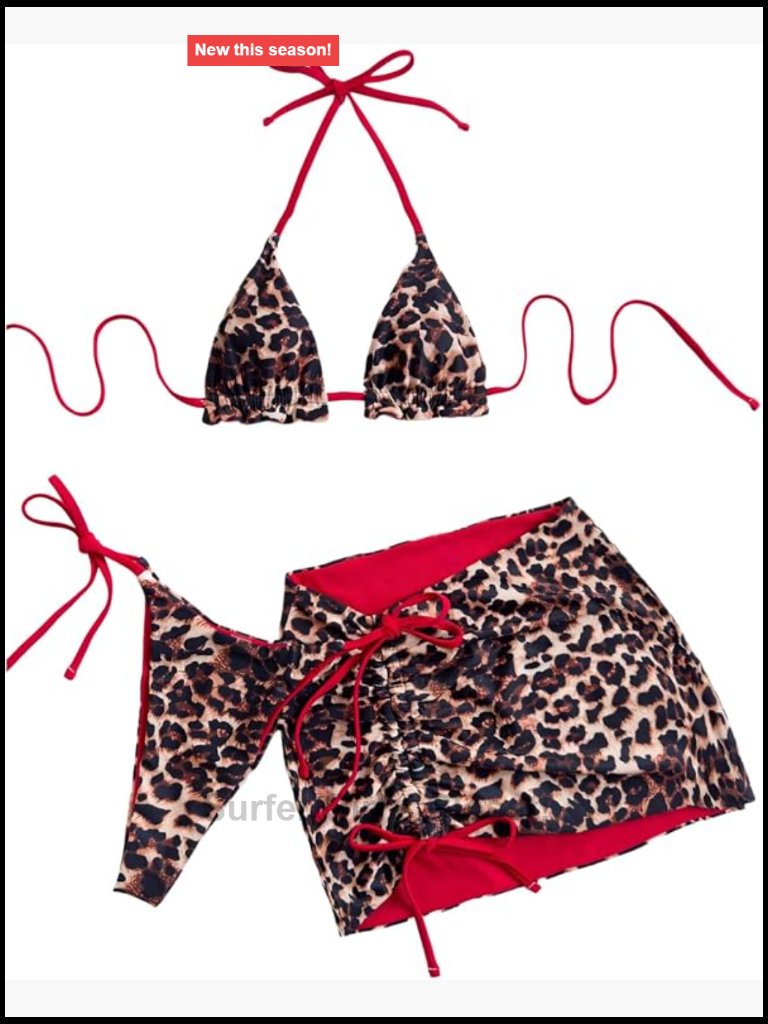 3 Piece String Bikini Set With Cover Up Skirt High Stretch Tie Side